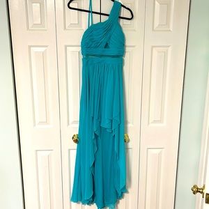 One shoulder aqua dress